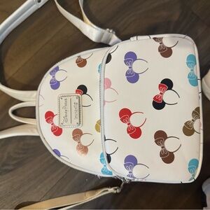 Loungefly White Backpack with Colorful Bow Patterns